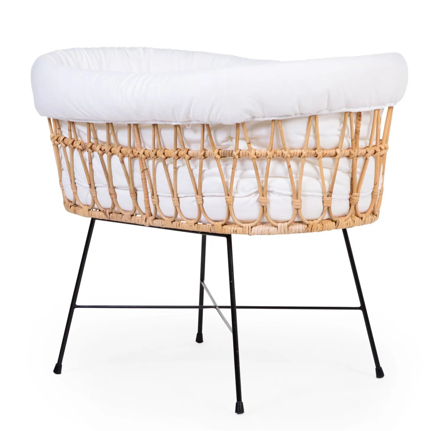 Berceau en rotin pieds en métal + housse blanc cassé