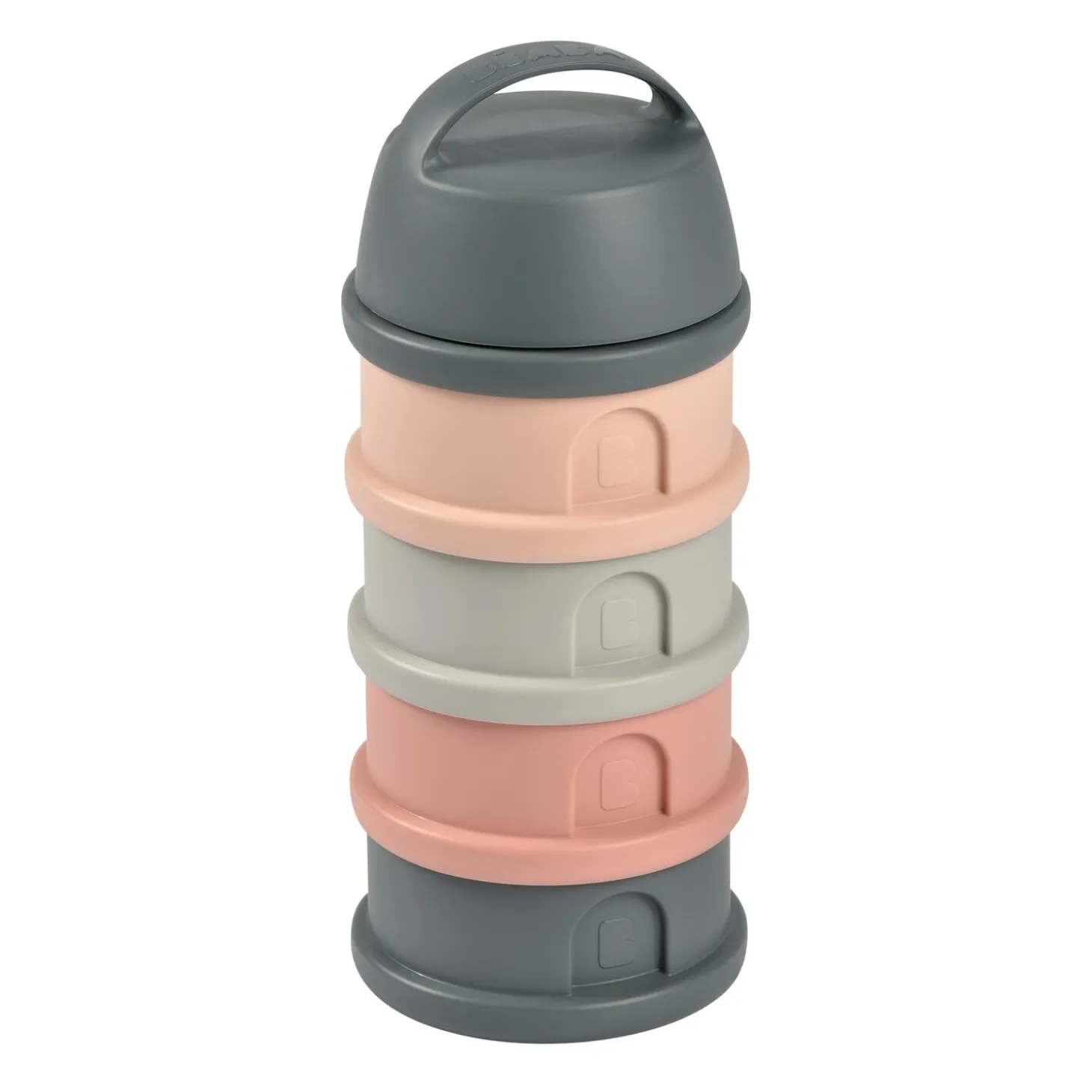 Boîte doseuse de lait 4 compartiments empilables Gris/Rose